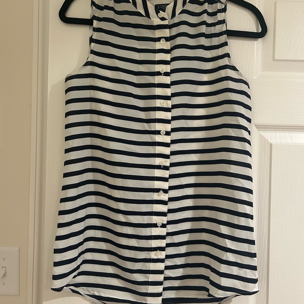 J. Crew Black and White Striped Sleeveless Top